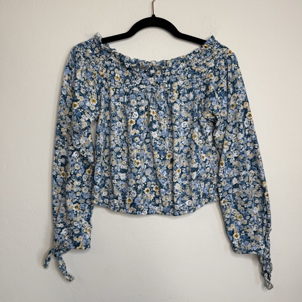 American Rag Size M Floral Off Shoulder Cropped Peasant Top Cottage Core Western
